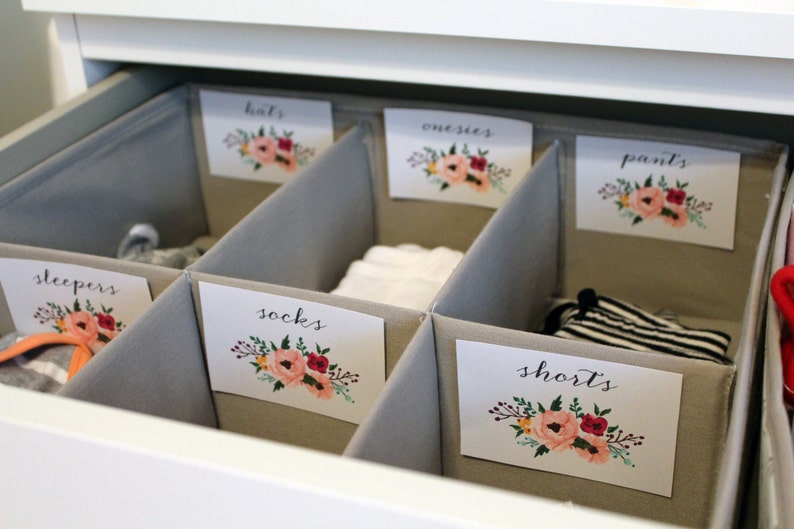Floral Printable Baby Nursery Drawer Labels / Basket Labels Print ...