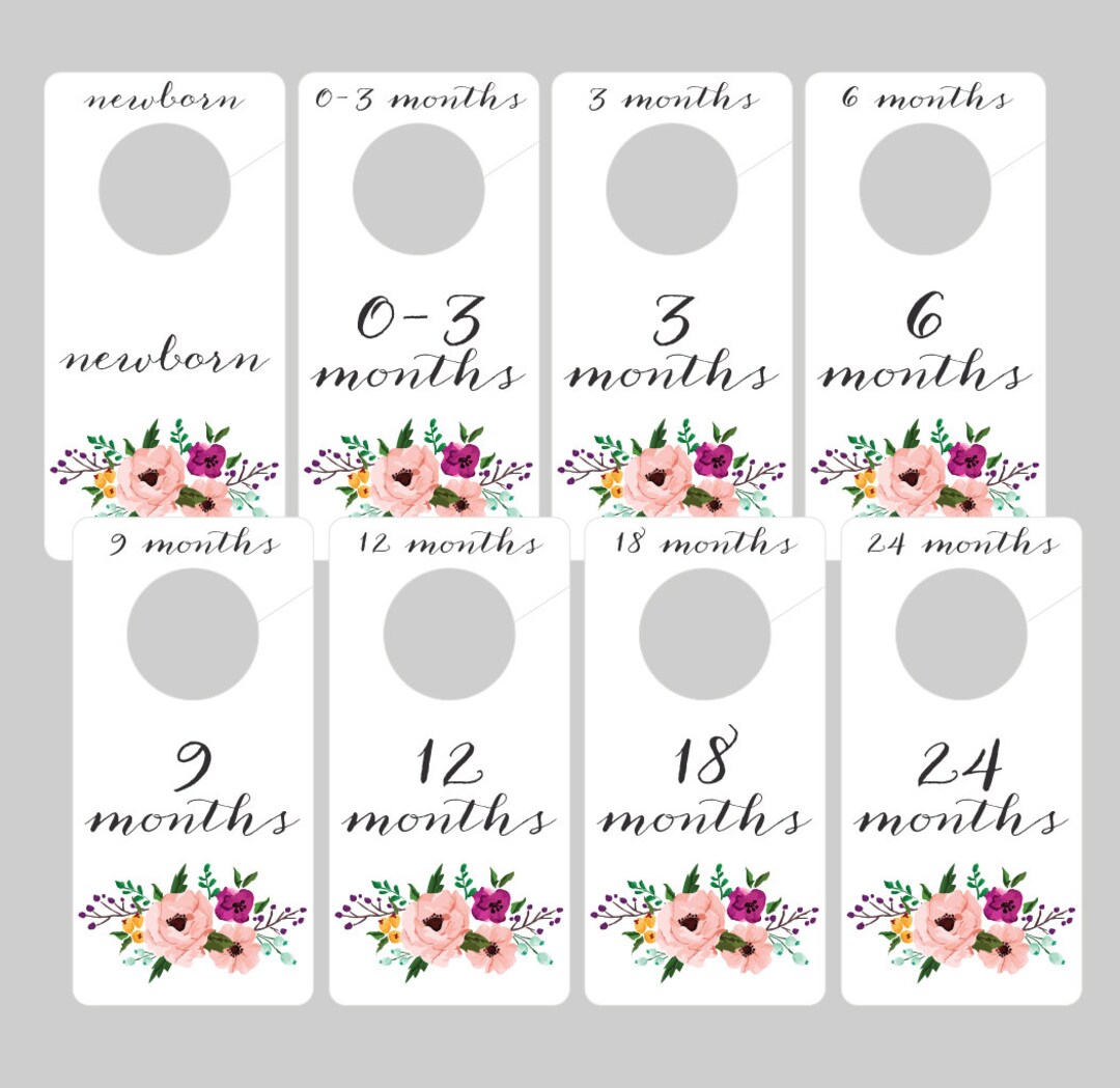 Floral Printable PDF Baby Nursery Closet Dividers and Organizers Print Yourself Baby Girl