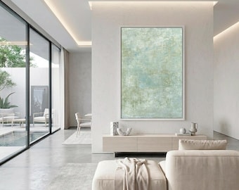 Modern clay art as a canvas print, abstract wall art & minimalist art print as neutral decoration, wall art in shades of green