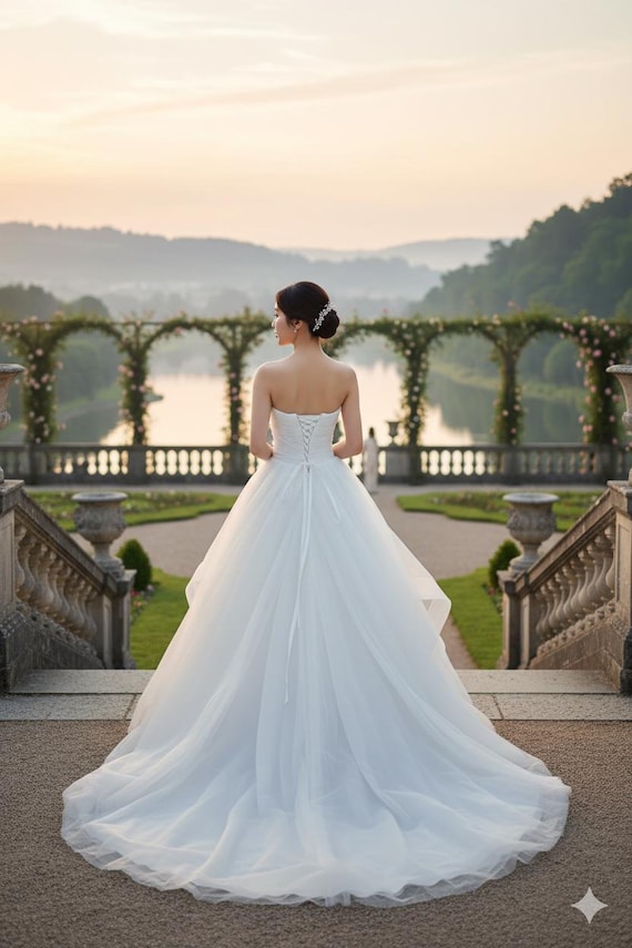 Tulle Wedding Dress, Couture Bridal Gown White Ruffle Photoshoot Dress Goddess Tiered Bridal Outfit Minimalist Wedding Gown