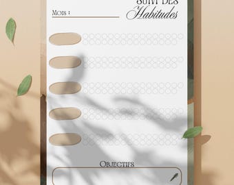 Habit Tracker PDF | Printable Monthly Habit Tracker | Organization and Goals | 5 Habits