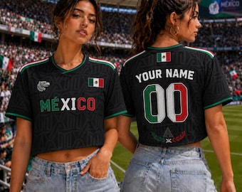 Benutzerdefinierte Mexiko Fußball Crop Top Jersey, personalisierte Fußball Jersey Crop Tee, 2026 Mexiko Trikot, Festival Shirt, Fußballfan Outfit