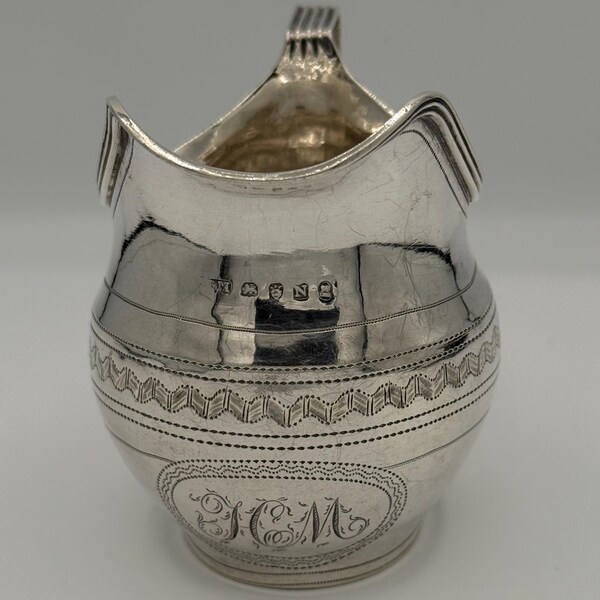 Victorian Antique Sterling Silver Cream Jug – London 1888 – Hand Engraved 90g (9cm Height)
