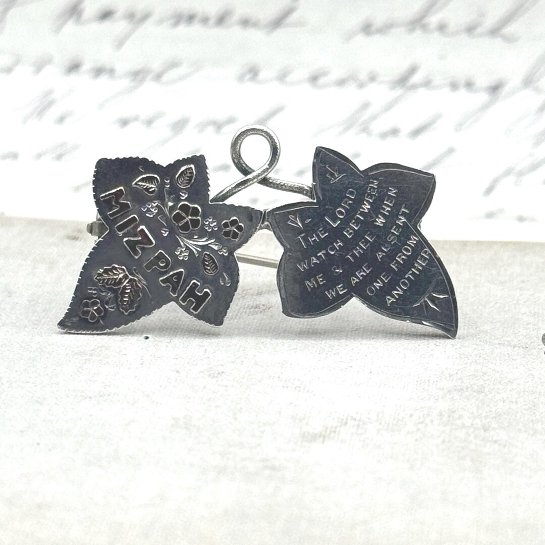 Sentimental Inscriptions Antique Victorian MIZPAH Sterling Silver Ivy Brooch, Sentimental Love ...