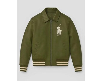 Chaqueta bomber universitaria Polo Ralph Lauren: Piel de vacuno auténtica, verde oliva