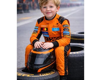 Traje de carreras McLaren F1 para niños, mono personalizado para niños pequeños, traje de Fórmula 1, regalo de cumpleaños