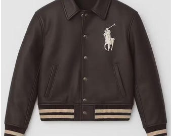 Chaqueta bomber universitaria Polo Ralph Lauren: Piel de vacuno auténtica, color marrón