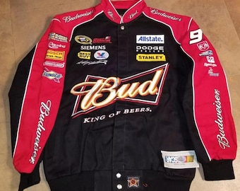Chaqueta de carreras vintage para adultos de NASCAR, chaqueta bordada Bud