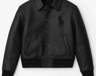 Chaqueta bomber universitaria Polo Ralph Lauren: Piel de vacuno auténtica, totalmente negra