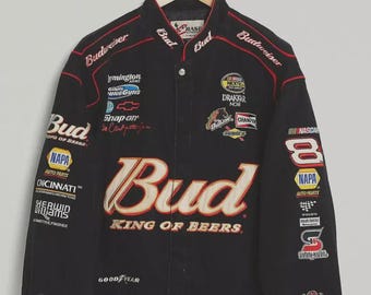 Giacca da corsa vintage per adulti NASCAR con ricamo Bud