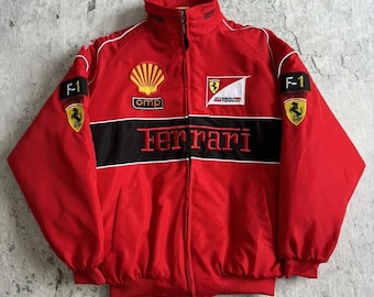 Chaqueta de carreras Ferrari vintage: estilo bomber F1 bordado, unisex
