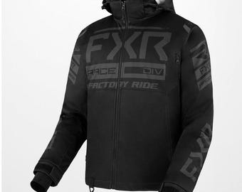 Chaqueta de carreras FXR negra con capucha, impermeable y cortavientos, para motos de nieve, para hombre, ropa de invierno para deportes de motor.