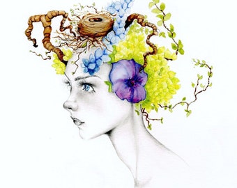 Original Art fine art pencil drawing home decor wall art minimalist unique gift for her women girl melancholy illustration star seller art