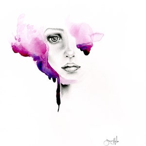 Watercolor painting, minimalist abstract fashion Illustration beauty Salon decor Purple art for hair salon, vanity, spa or boudoir for women