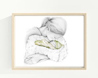 Custom Portrait, Hand Drawn Personalized Stillborn Baby Gift for Mom & Dad, . Memorial, Home Decor, Pencil Drawing Art