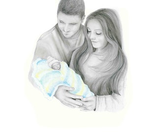 Impresión Giclée: Reproducción de un retrato personalizado pintado a mano