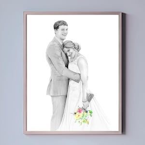 Custom couples portrait art, gift for couples. Wedding, anniversary gift. Custom couples pencil drawing illustration painting from photo.