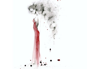Fashion Illustration Print Fashion Sketch Fashion Print Fashion Wall Art African American Art Black Girl Mixed Painting Red Wine Staining