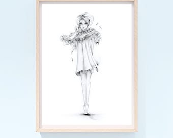 casual fashion dress drawing Sketch Black and White Fashion Sketch