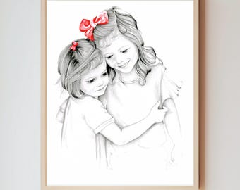 Personalized Custom Baby Portrait,  for mom, grandma. Sister's drawing, unique gift for siblings, birthday. art