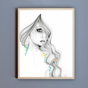 Aquarel mode illustratie kunstafdruk: minimalistisch vrouwenportret