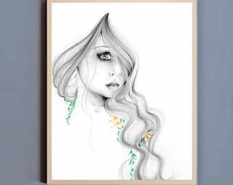 Aquarell Mode Illustration Kunstdruck: Minimalistisches Frauen Portrait