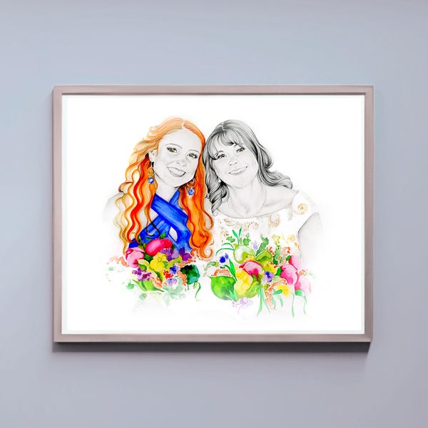 Pintura personalizada exclusiva para mãe e filha. Arte abstrata para casamento, desenho da irmã a partir de foto. Presente para madrinha de honra. Arte