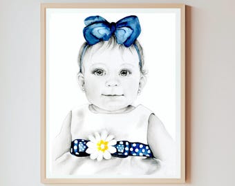 Custom Baby Portrait, , Original Drawing, Nursery Decor, Hand Drawn Unique Art for your Loved one. Portrait from your photo