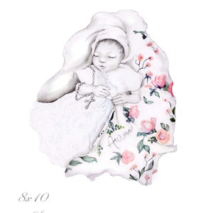This is an example of a sleeping angel that I had the honor to do portrait of.  All hand drawn, painted. You are the driving force as I can create any detail color   etc... that you envision. A stillborn memorial for your home wall art.