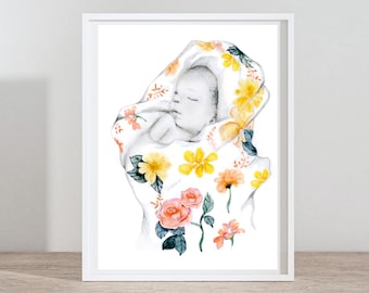 Stillborn Baby Gift, Custom Hand Drawn Portrait, Infant Loss, Keepsake Memorial Remembrance for Miscarriage Pregnancy Loss Drawing Art
