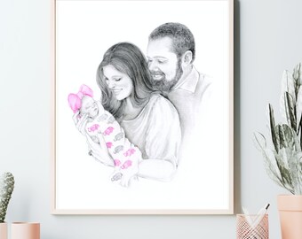 Stillborn baby gift for mom and dad Pregnancy loss memorial wall art home decor Custom portrait miscarriage infant loss Mother's day gift