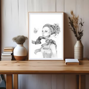 Unique Gift for Her Wife Silver Paper Anniversary Gift Woman Painting of a girl One of a Kind Wall Decor Expressionist Original Art Artwork image 1