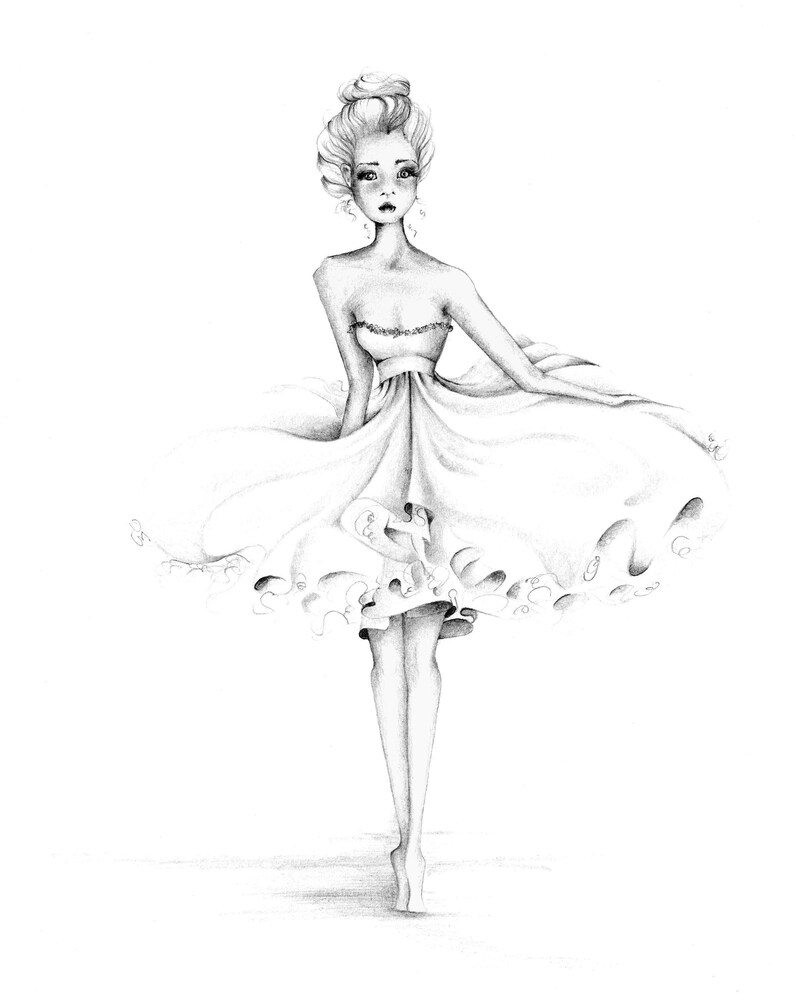 Minimalist fashion illustration. She is a print, reproduction of my original black and white pencil drawing. She was hand drawn by me. Illustration is sold. Here is a print available in many sizes.