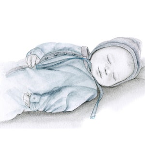 Pencil drawing illustration, original art for mom grieving a pregnancy loss. A stillborn angel memorial. This is one of a kind and is completely personalized.