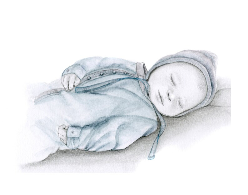 Pencil drawing illustration, original art for mom grieving a pregnancy loss. A stillborn angel memorial. This is one of a kind and is completely personalized.