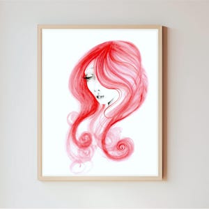 Redhead Girl Art Print: Minimalist Watercolor Giclee (8x10)