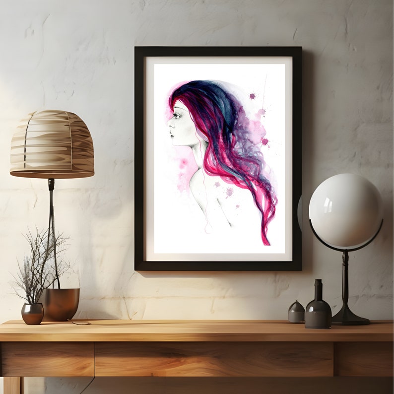 Watercolor painting, minimalist abstract fashion Illustration beauty Salon decor Purple art for hair salon, vanity, spa or boudoir for women image 1