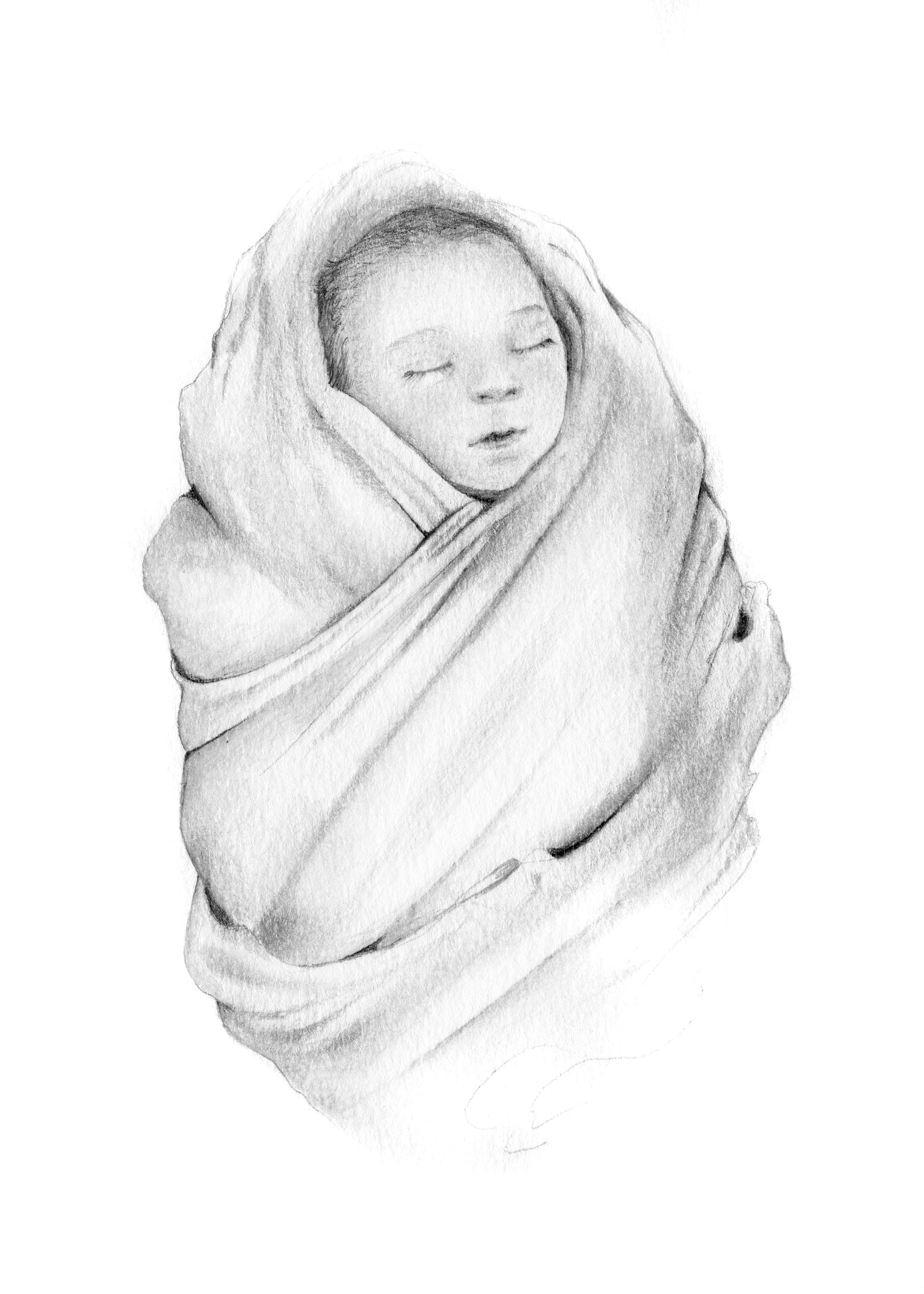 How To Draw A Baby Wrapped In A Blanket Step By Step