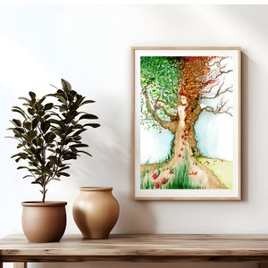 A nature inspired, woodland girl in a tree, all four seasons represented.  Perfect for that space in your home looking for that wow factor. For the naturalist inspired by all things outdoor Original is sold,  prints available for those nature lovers.