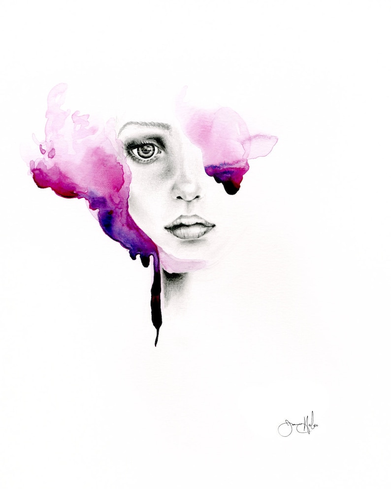 Watercolor painting, minimalist abstract fashion Illustration beauty Salon decor Purple art for hair salon, vanity, spa or boudoir for women