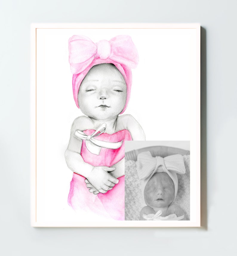 Stillborn baby gift for mom and dad Pregnancy loss memorial wall art home decor Custom portrait miscarriage infant loss Mother's day gift image 1