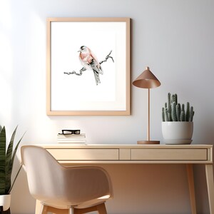 Red finch bird fine art Giclee print. A gift for nature lovers, woodland inspired bird wall art pencil drawing Original wall hanging decor image 10