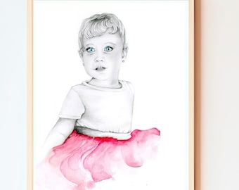 Portrait prints of your original custom portrait. Poster & Giclee prints from original pencil drawing and painting of baby art.