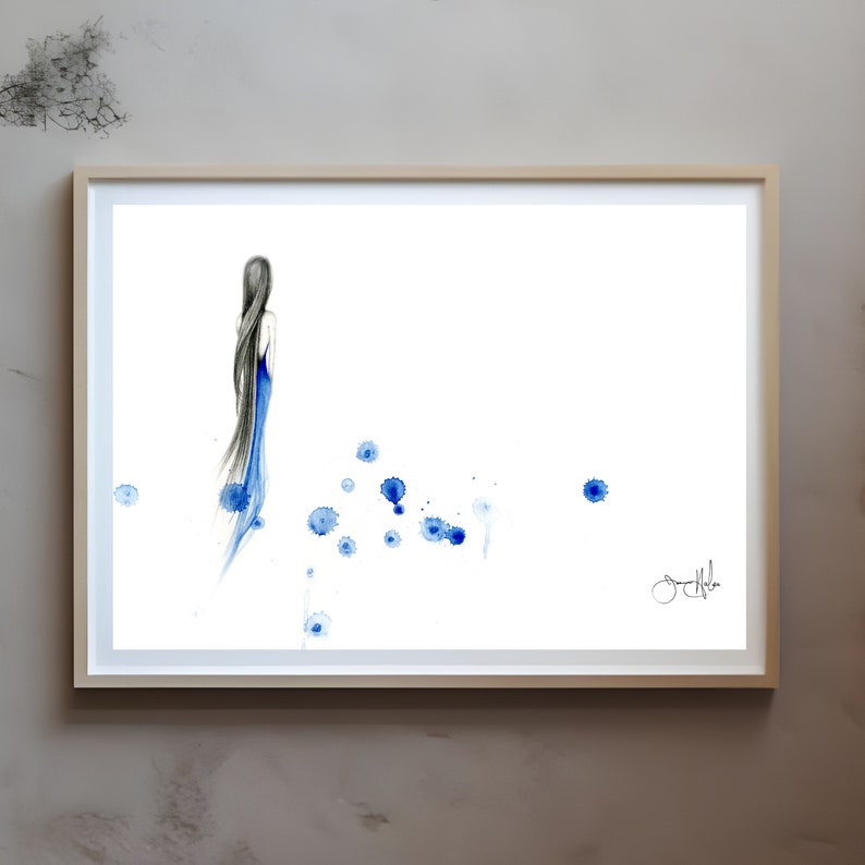 My reproduction of a my original blue artwork, Tears, she was created using watercolor paints and graphite pencils. A stunning piece as an enlargement will bring beauty and intrigue to any space in your home and for your walls.