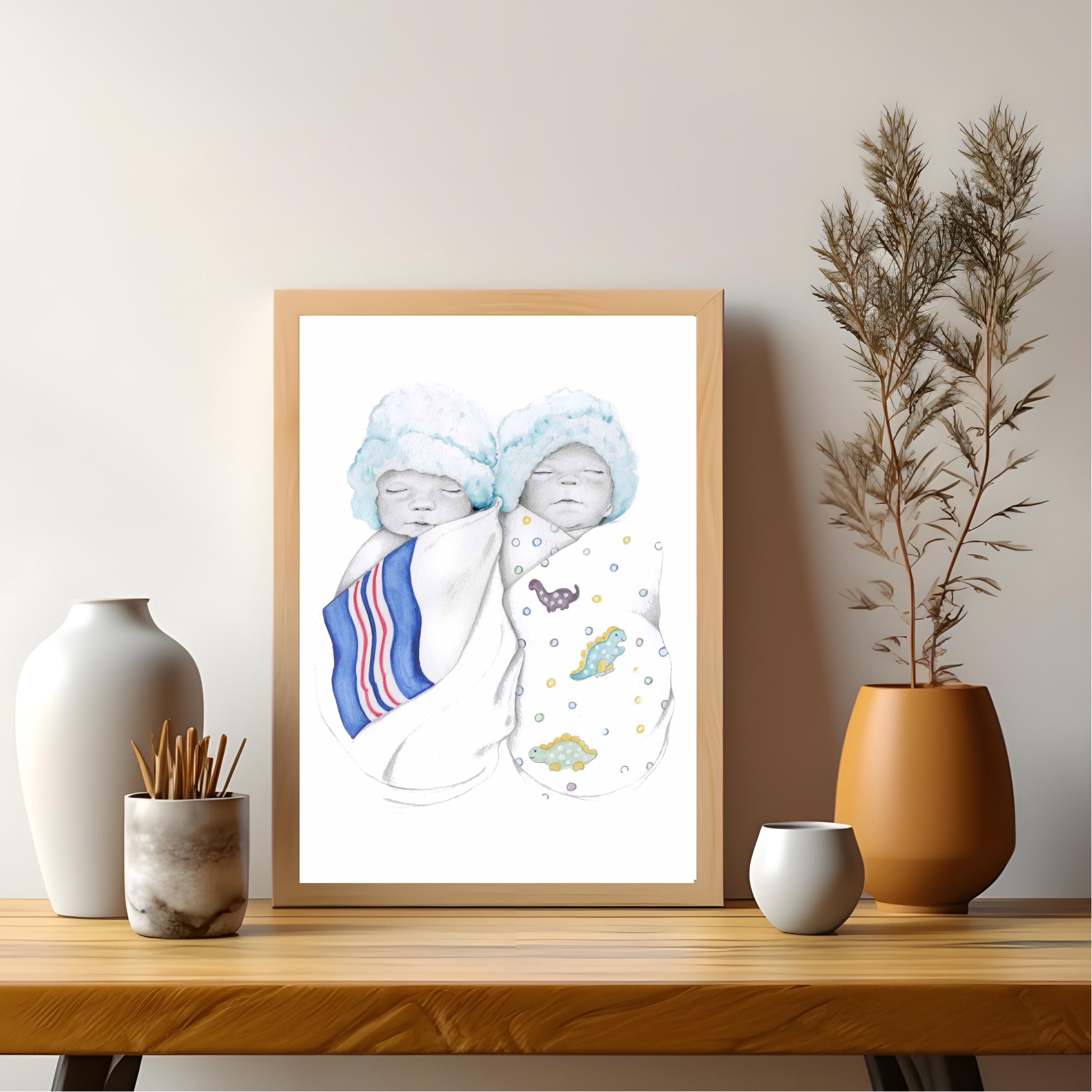 Custom Twins Portrait: Memorial Stillborn Baby Pencil Art for