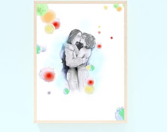 Custom Couples Watercolor Portrait, Lesbian Art, Personalized Wedding Gift