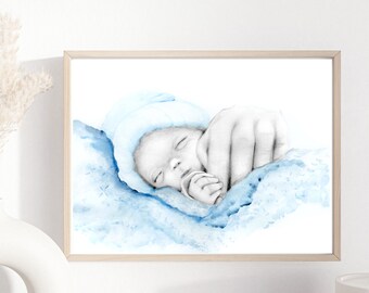 Stillborn baby gift for mom and dad Pregnancy loss memorial wall art home decor Custom portrait miscarriage infant loss Mother's day gift