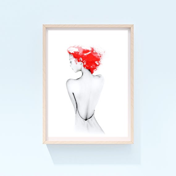 Redhead Woman Watercolor Art Print, Beauty Salon Decor
