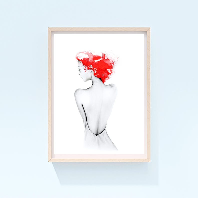 For that special redhead in your life. This is a fine art print of my original work of art that was hand drawn and painted. Abstract and expressionist. This was imagined and created by me Joanna Haber.