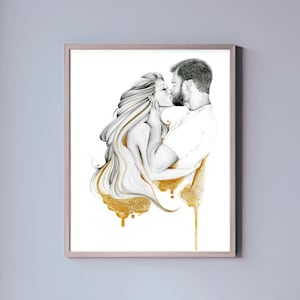 Couples gift, wife, husband. Custom couples portrait art Wedding personalized couples pencil drawing illustration painting from photo gift.